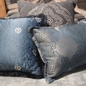 Elegant Blue and Silver Decorative Pillows